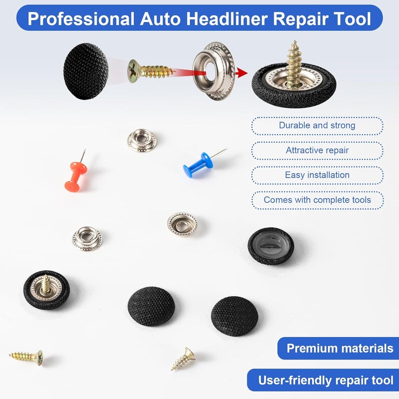 Moibunka Universal 262PCS Car Headliner Repair Kit, Premium Auto Interior Ceiling Snap Rivets for Fixing Sagging Roofs, Easy Installation for All Cars, Perfect for DIY Repairs (Black) - Image 5
